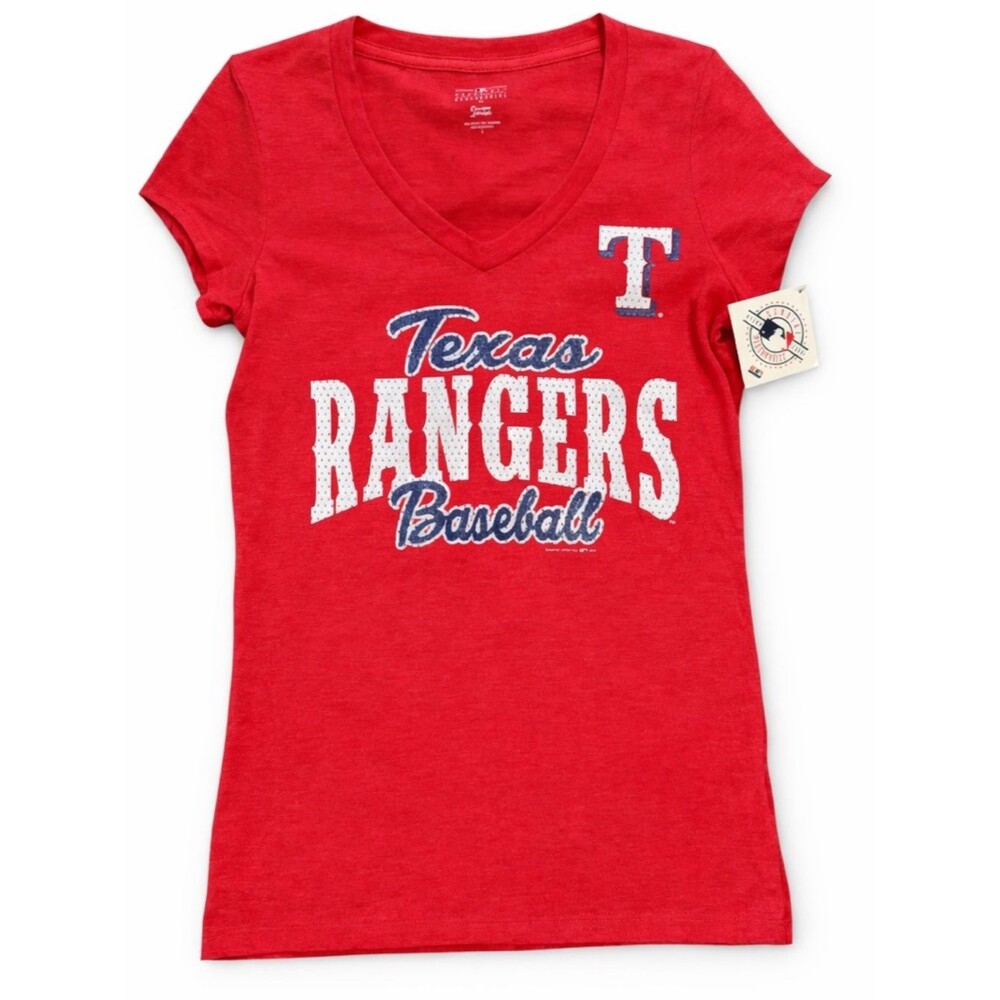 Texas Rangers Baseball V-Neck Tee Womens Small MLB Fan Red Blue NWT